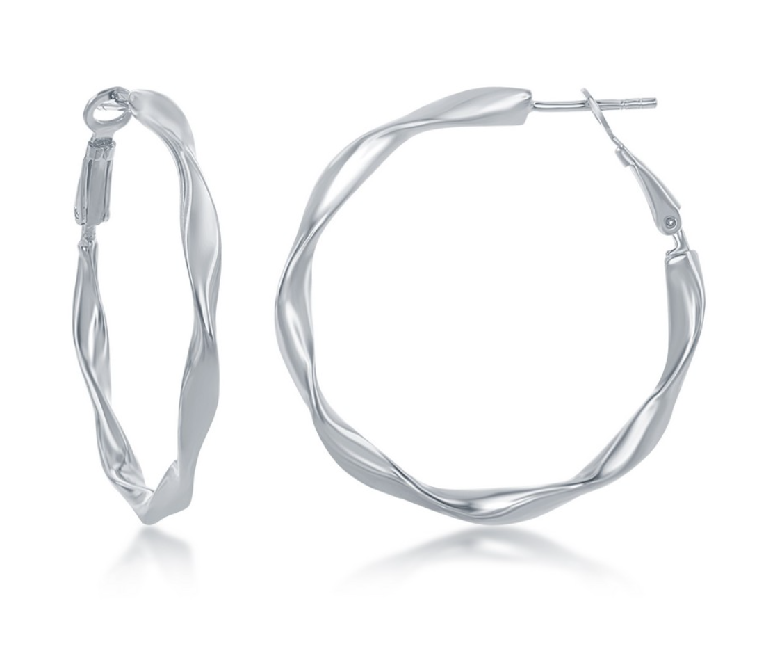 Sterling Silver Twisted Hoop Earrings