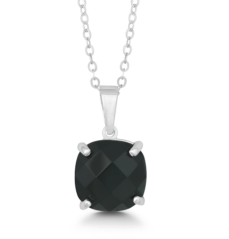 Sterling Silver Square Black Onyx Prong Set Pendant