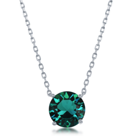 Sterling Silver 8MM Emerald "May" Swarovski Element Necklace