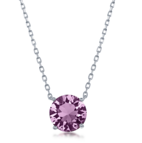 Sterling Silver 8MM Light Amethyst "June" Swarovski Element Necklace