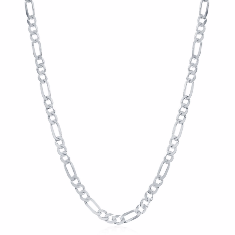 Sterling Silver 4.2mm Figaro Chain - Rhodium Plated