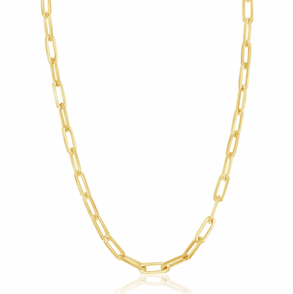 Sterling Silver 3.2mm Paper Clip Chain - Gold Plated 24"