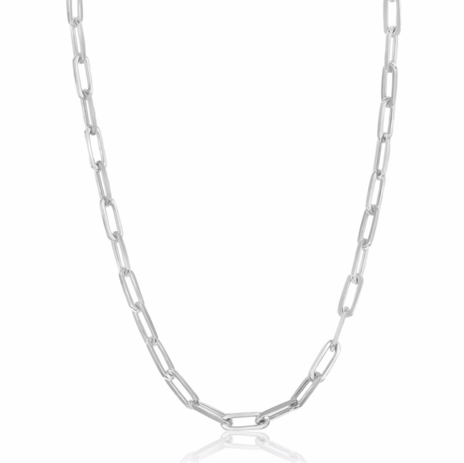 Sterling Silver 3.2mm Paper Clip Chain - Rhodium Plated