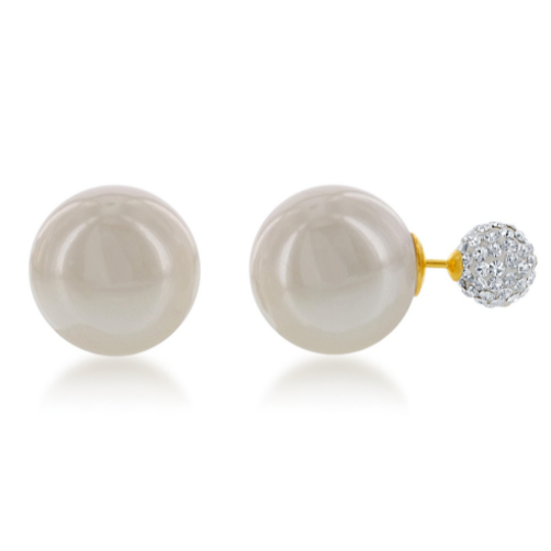 Sterling Silver 8mm Crystal Bead Front w/ 16mm White Pearl Earrings