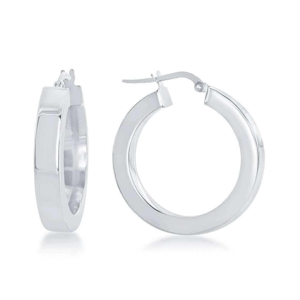 Sterling Silver Square Designed Hollow Hoop