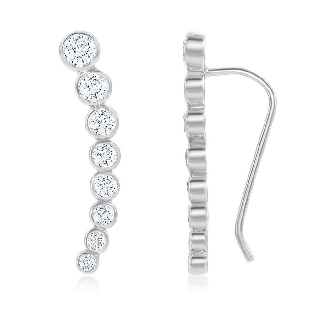 Sterling Silver Graduating CZ Ear Crawler Earring