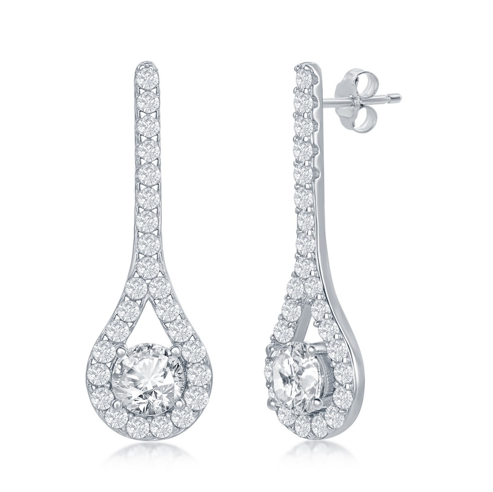 Sterling Silver Long Pearshaped CZ Earrings