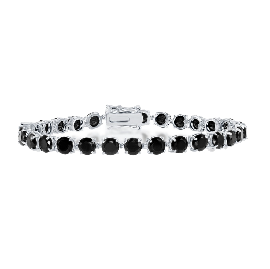 Sterling Silver Four-Prong 5mm Round Gem Bracelet - Black Spinel -7.5"