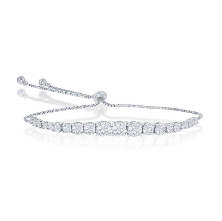 Sterling Silver Round Graduating CZ Bolo Tennis Bracelet - 9.5"