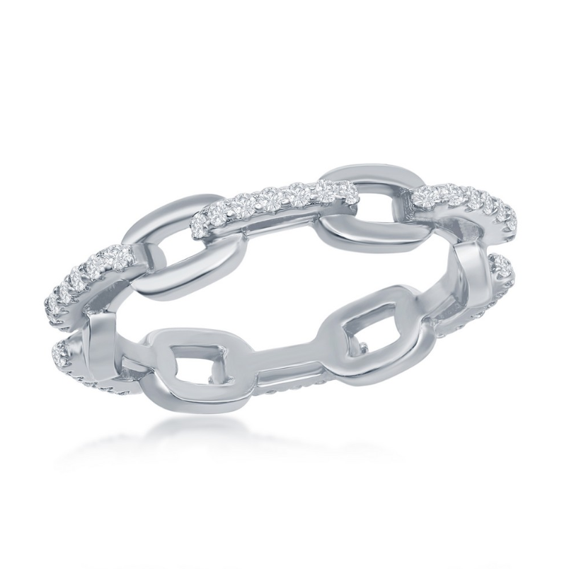 Sterling Silver CZ Paperclip Ring