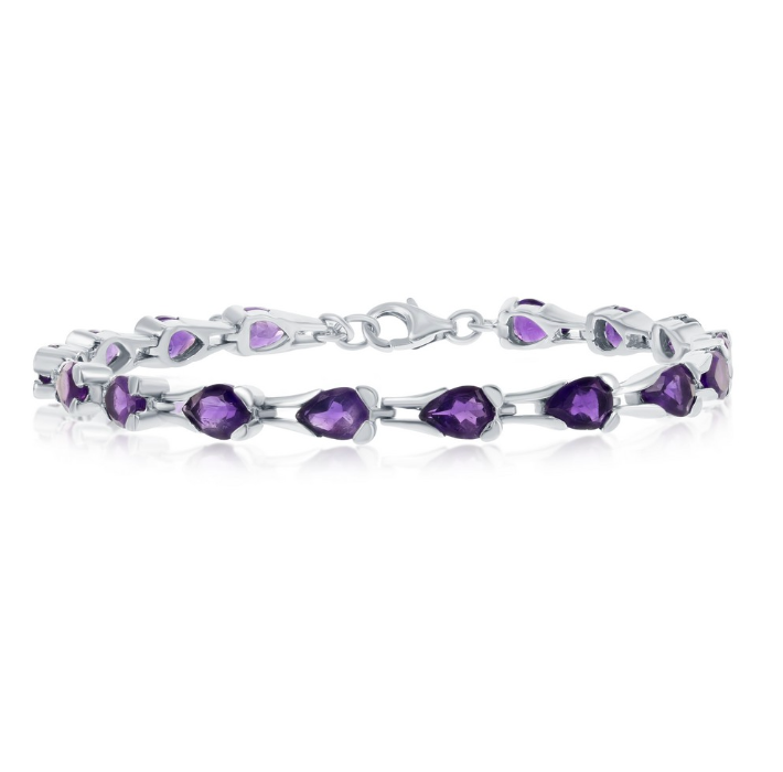 Sterling Silver 9.31cttw Amethyst Gem, 7x5mm Pear-Shaped Bracelet