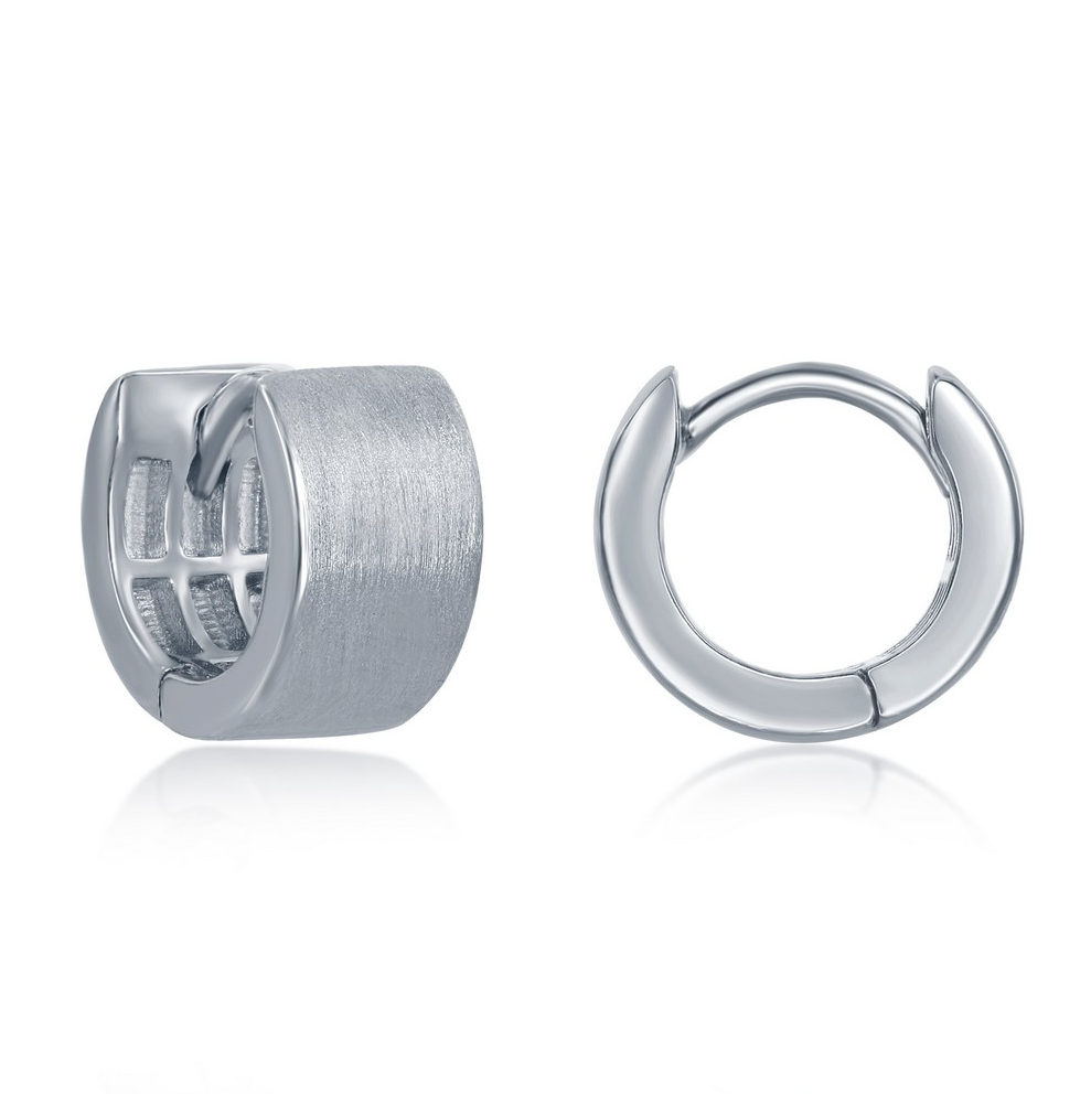 Sterling Silver Brushed Huggie 6x12mm Hoop Earrings