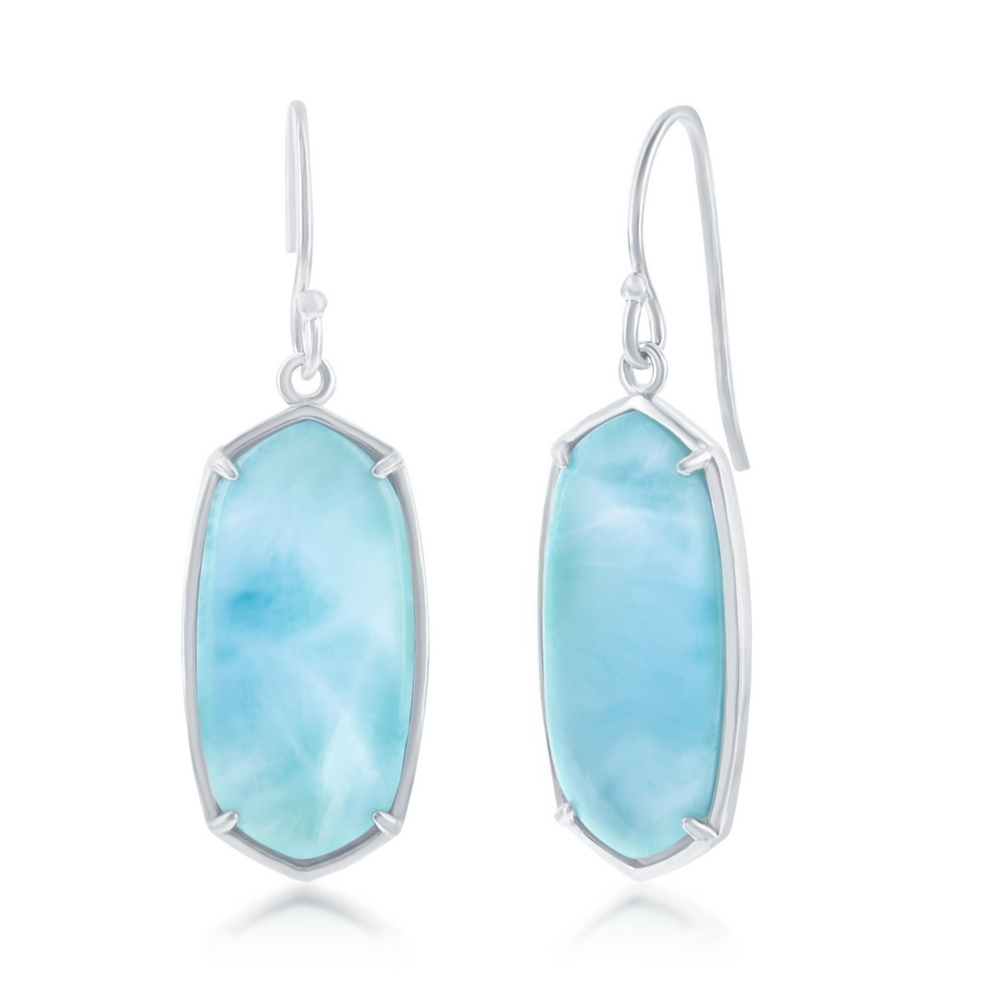 Sterling Silver Long Hexagon Larimar Dangle Earrings