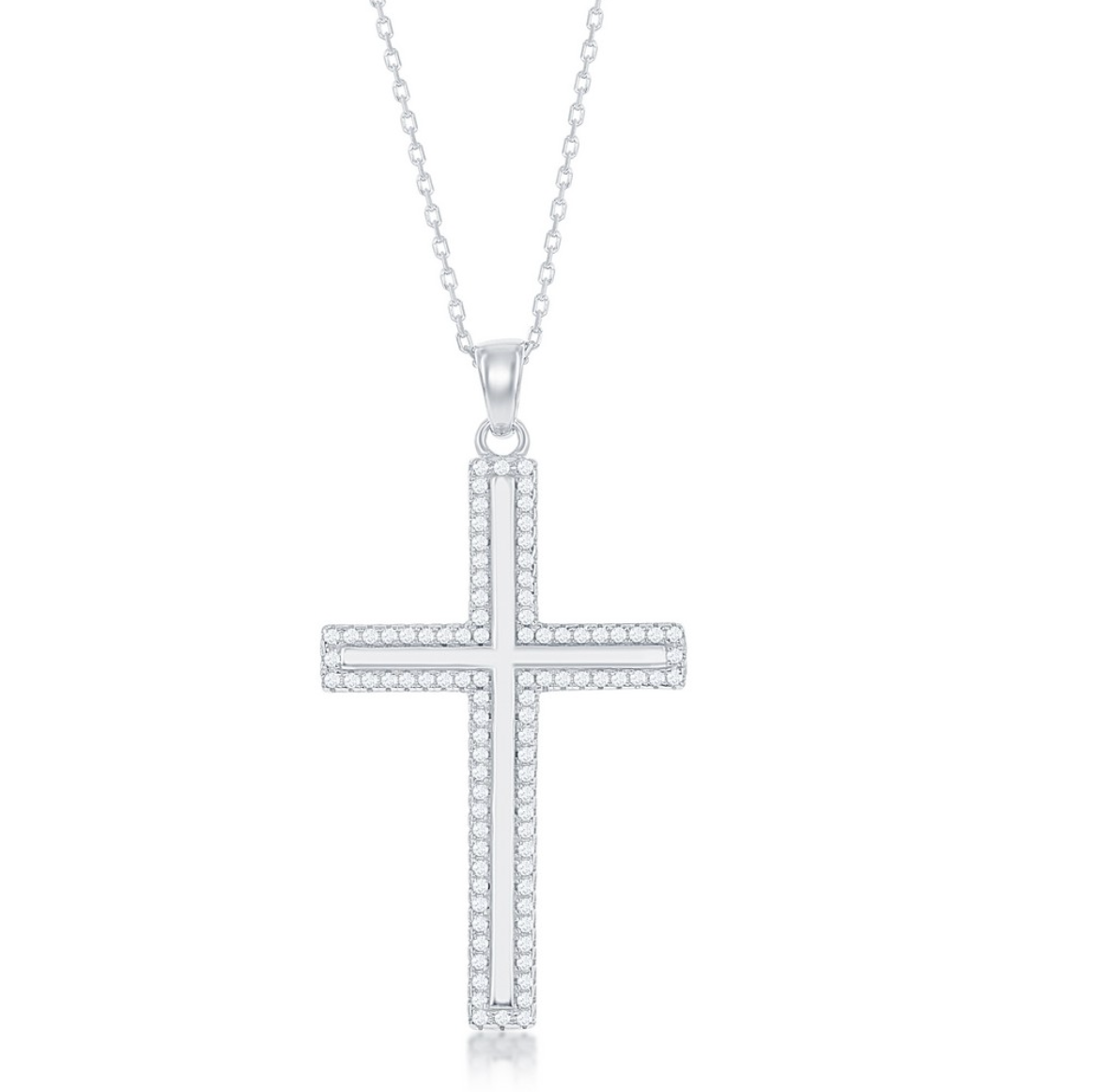 Sterling Silver High Polish CZ Outline Cross Pendant