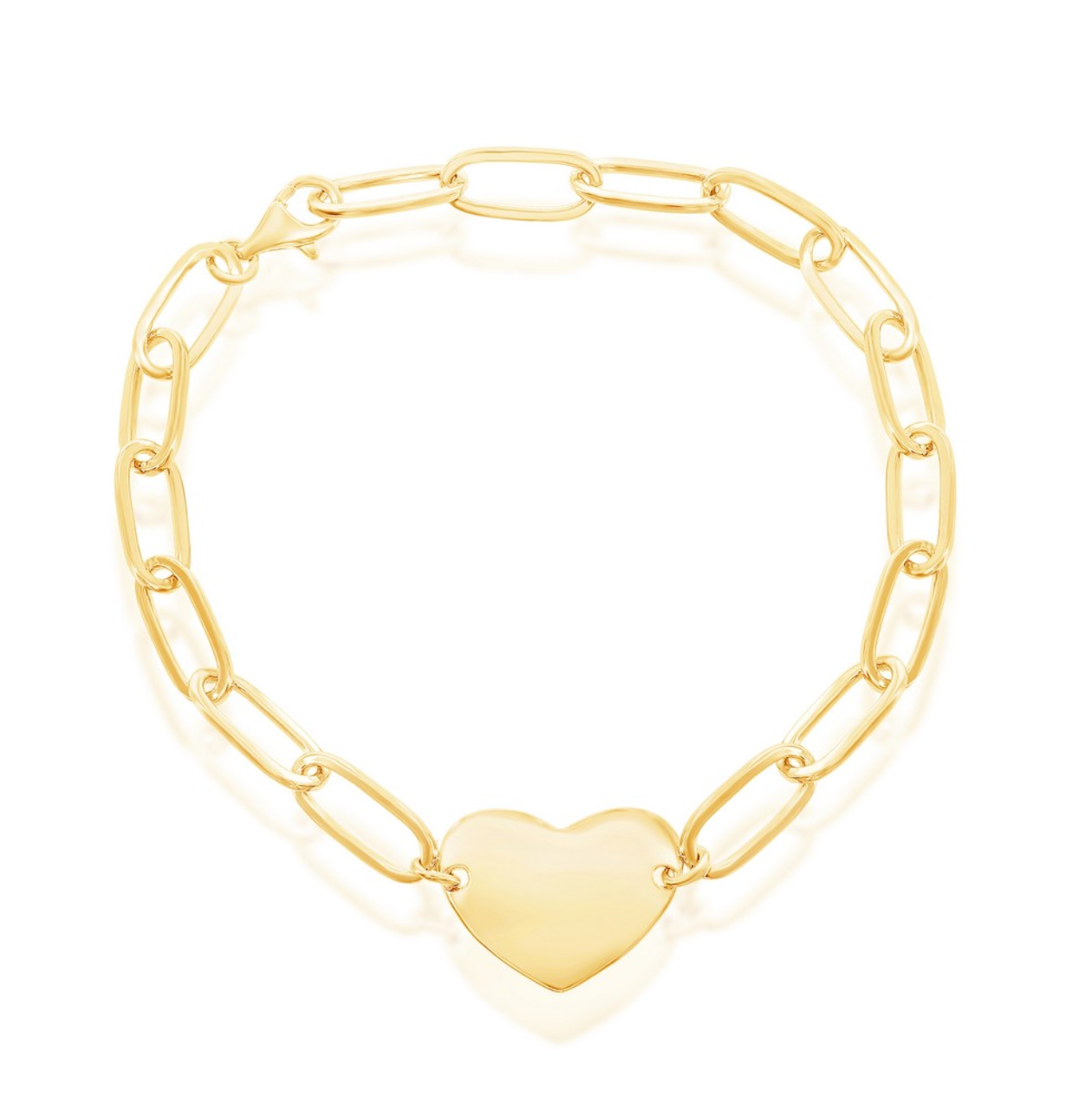 Sterling Silver Polished Heart Paperclip Bracelet - 7"
