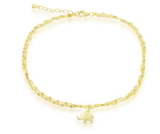 Double Strand Mirror Chain w/ Elephant Charm Anklet