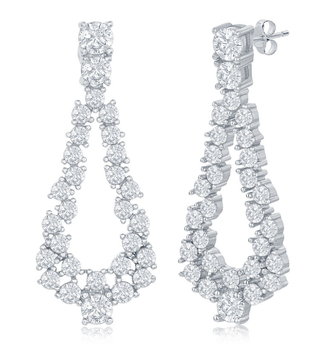 Sterling Silver Open Pearshaped CZ Statement Earrings