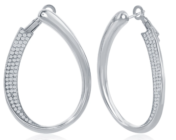 Sterling Silver Half Micro Pave J-Design Earrings