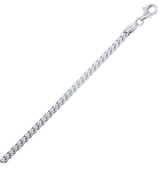 Sterling Silver 2.5mm Franco Chain - Rhodium Plated