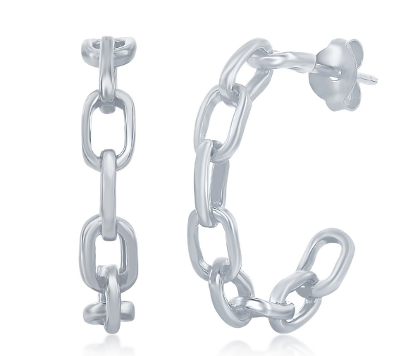 Sterling Silver 21mm Paperclip Hoop Earrings