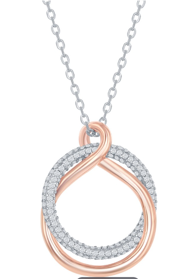 Sterling Silver Micro Pave Circle and High Polish Twist Necklace