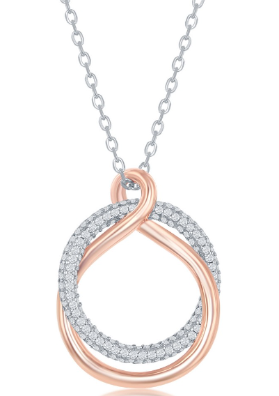 Sterling Silver Micro Pave Circle and High Polish Twist Necklace