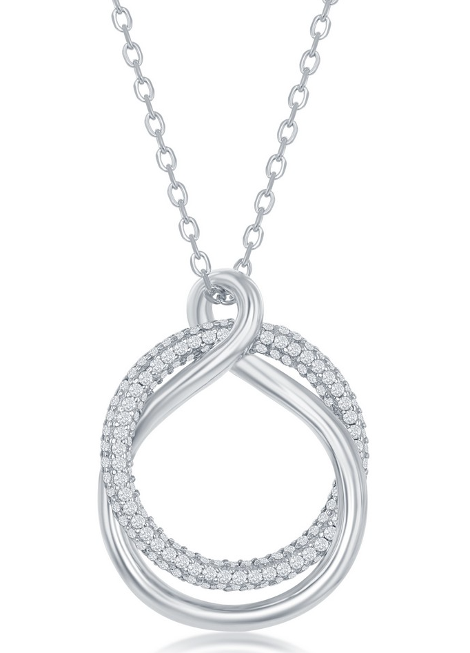 Sterling Silver Micro Pave Circle and High Polish Twist Necklace