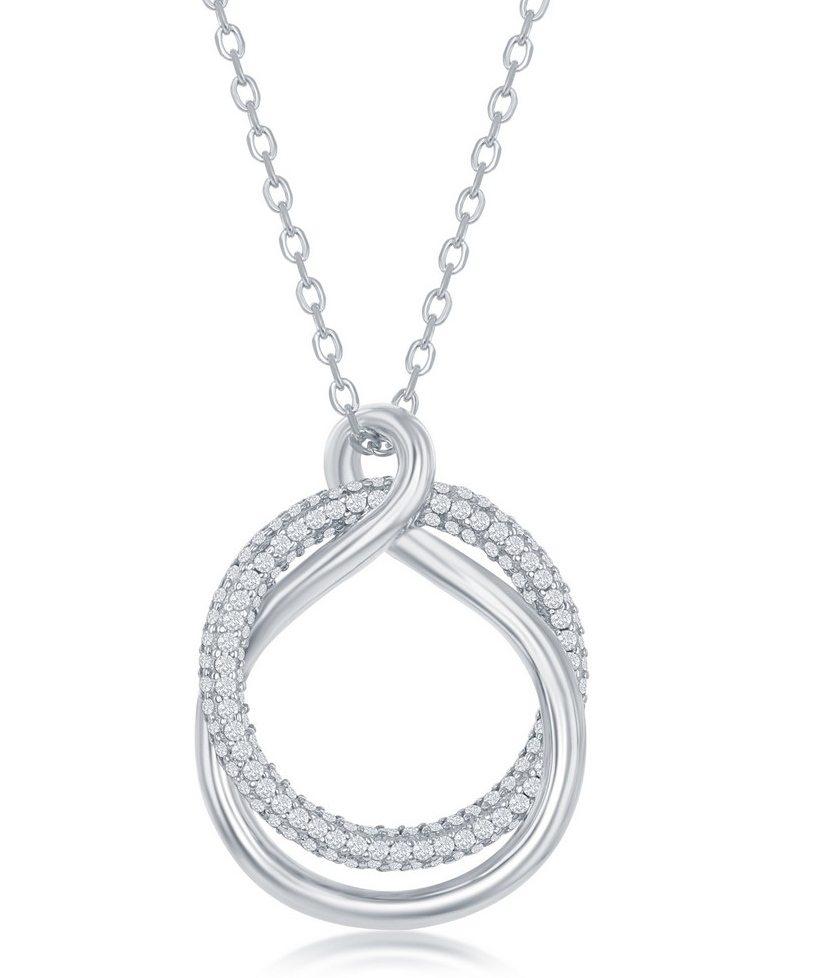 Sterling Silver Micro Pave Circle and High Polish Twist Necklace
