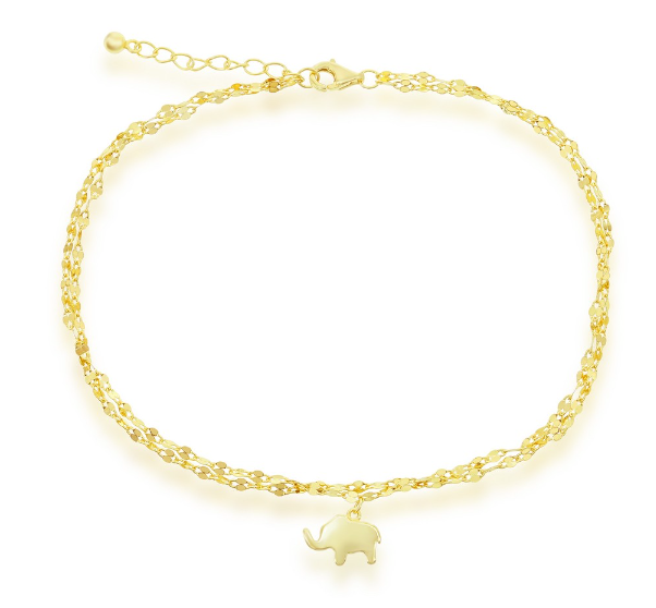Double Strand Mirror Chain w/ Elephant Charm Anklet