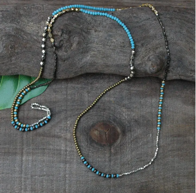 Baizaar | Long Brass and Glass Beaded Necklace