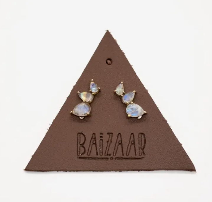 Stacked Tear Drop Ear Climber with Faceted Moonstone - EC015
