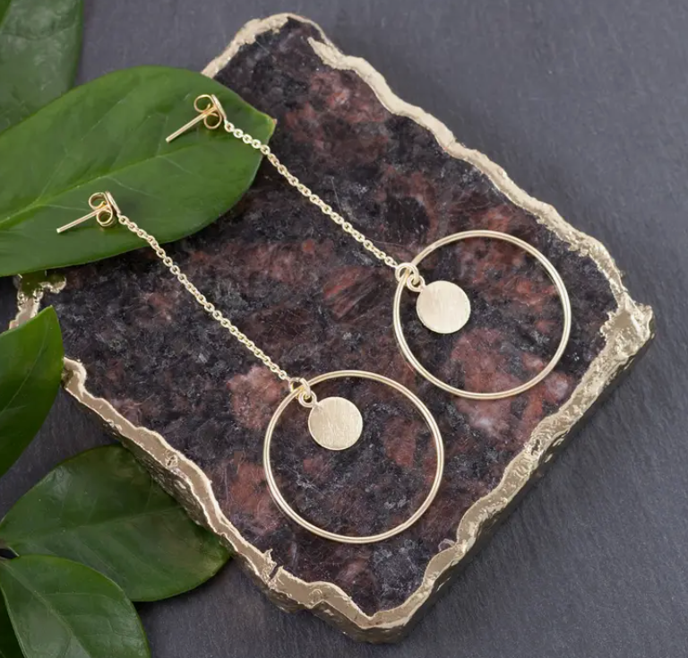 Baizaar | Brass Disc Stud with Drop Down Hoop Earring