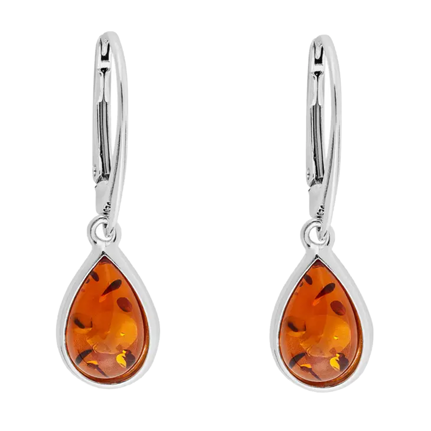Silver Amber Teardrop Earrings