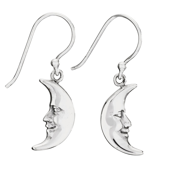 Orbiting Sterling Silver Crescent Moon Earrings
