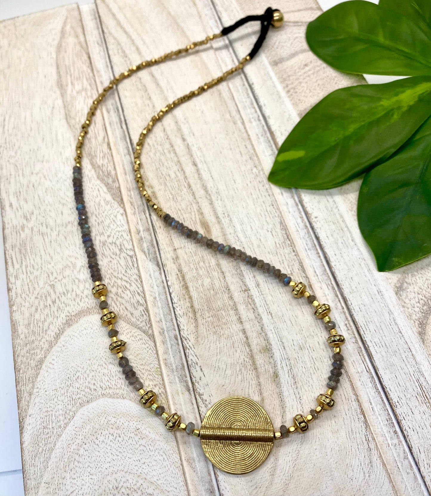 BBN103| Beaded Labradorite Pendant Necklace