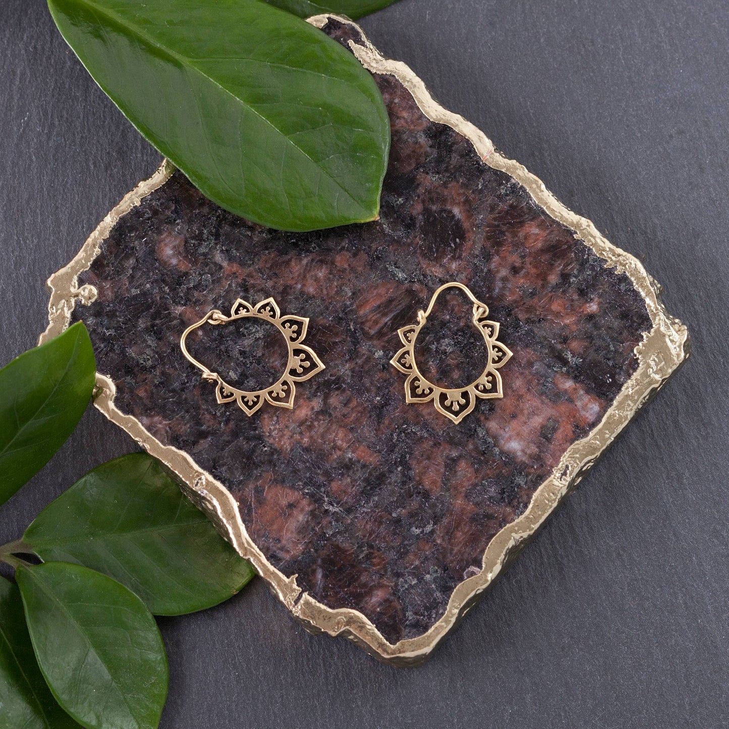 BE096| Tiny Lotus Decorated Brass Hoop