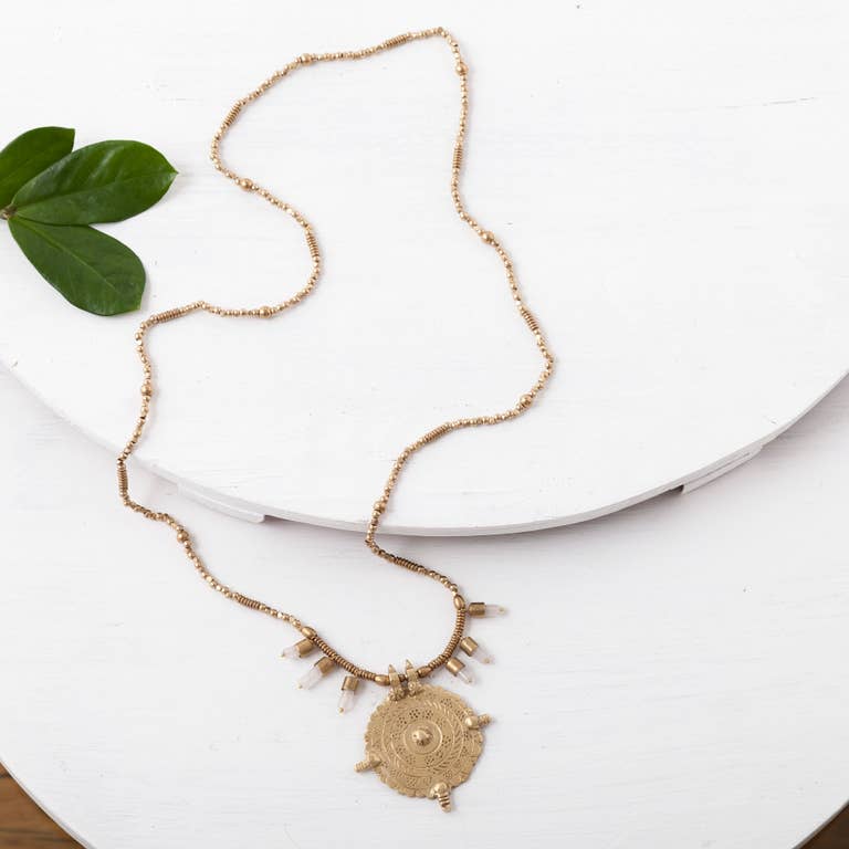 Baizaar | Tribal Compass Necklace w/ Ritualized Quartz Stones