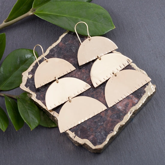 BE119| Triple Notched Ark Earrings