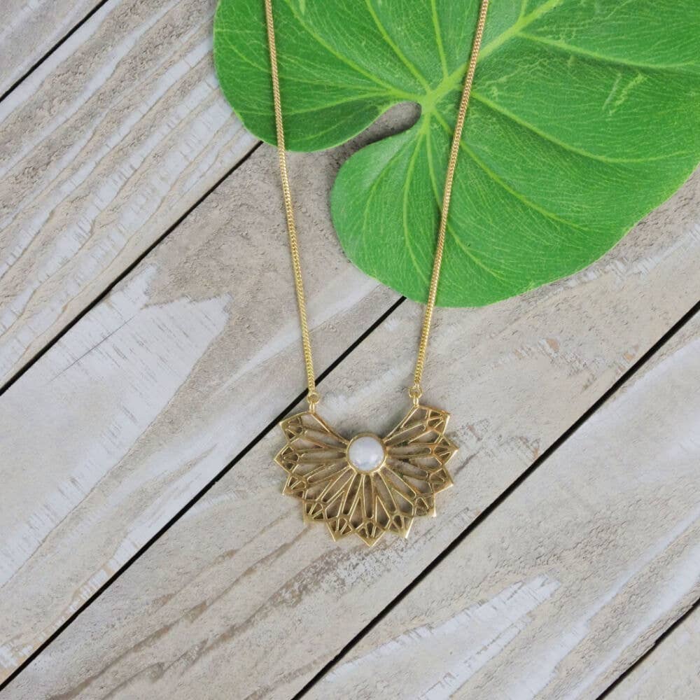 Baizaar | Brass Starlight Pendant w/ Moonstone Necklace