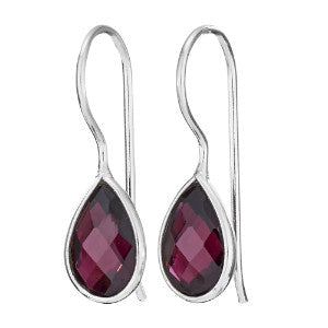 Checker Facet Garnet Sterling Silver Teardrop Earring