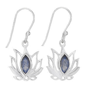 Sterling Silver Facet Labradorite Open Lotus Earrings