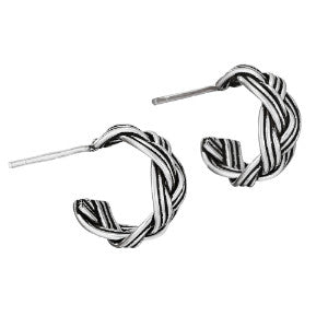 Sterling Silver Small Oxidized Braid Hoop Earrings