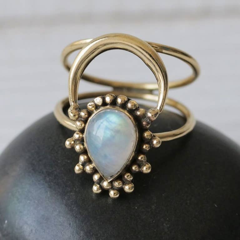 Tear Drop Moonstone Aura Ring