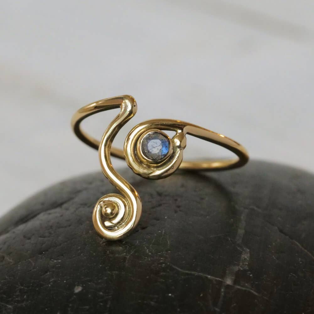 Baizaar | Brass Labradorite Swirl Ring