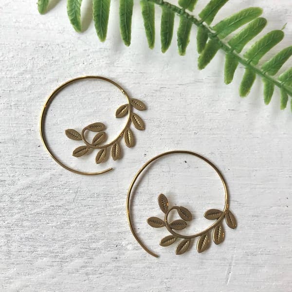 Baizaar | Brass Little Leaf Spiral Earrings