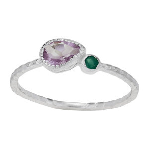 Sterling Silver Amethyst & Emerald Stack Ring