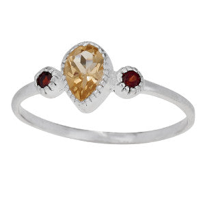 Sterling Silver Garnet Sides & Citrine Stacking Ring