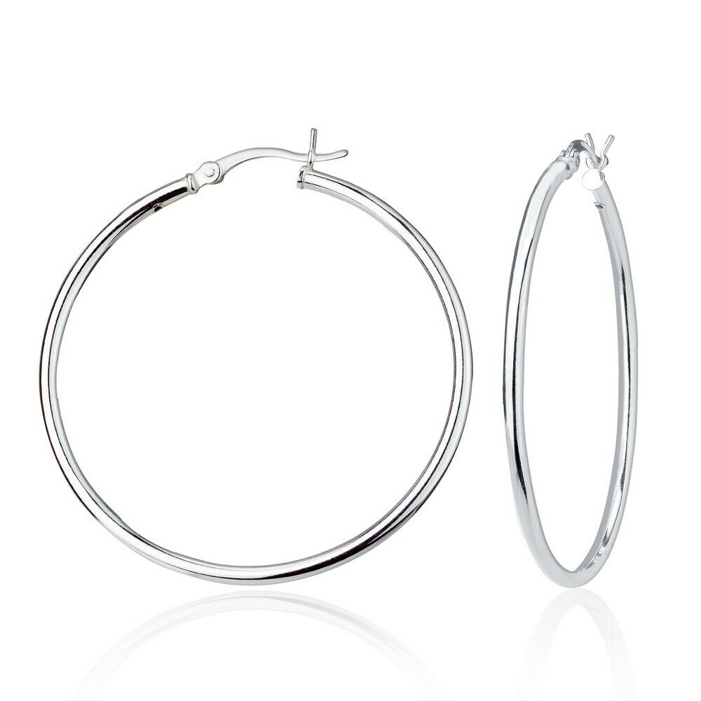 Sterling Silver 2x45mm High Polished Hoop Earrings