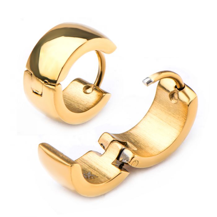 Stainless Steel Gold Plated Domed Huggie Earrings
