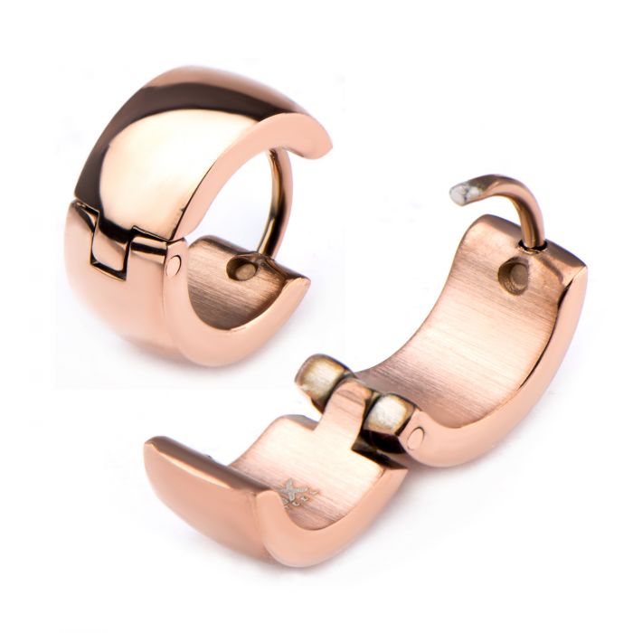 Stainless Steel Rose Gold Plated Domed Huggie Earrings